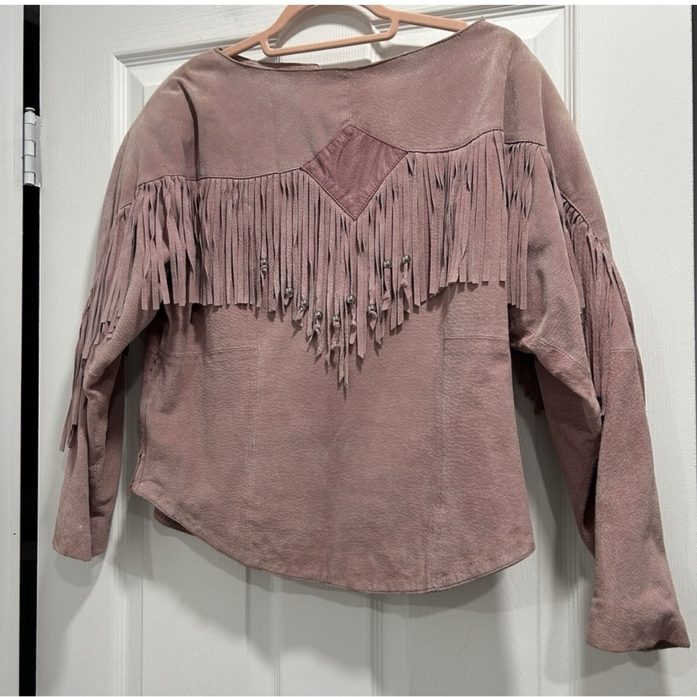 Fringed Pink Leather Jacket Vintage Pioneer‎ Wear Suede western fringe jacket